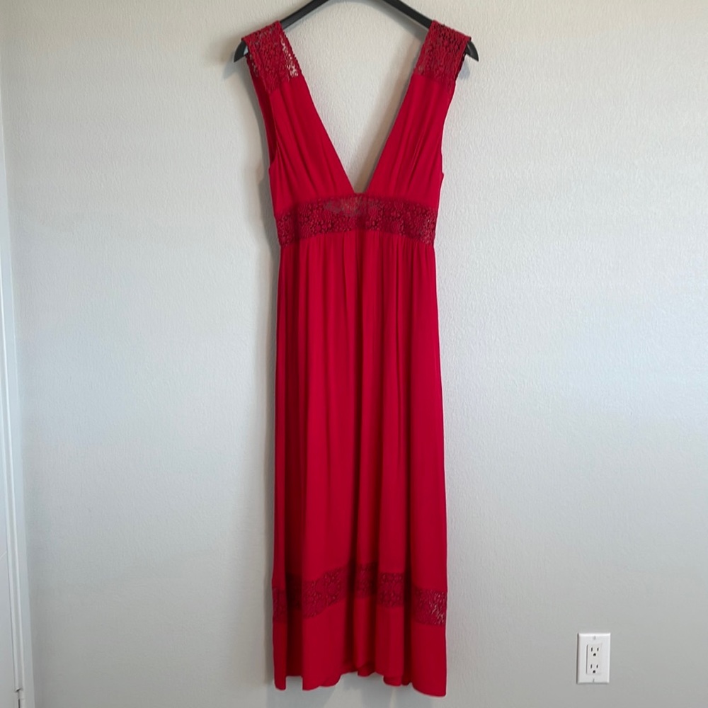 Red Maxi Lace Strap Dress Majorelle